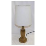 Small night stand lamp w/ linen barrel shade -