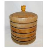 Antique carved wood tobacco barrel humidor w/