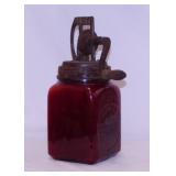 Cadmium red glass Dazey 2 qt. butter churn #20,