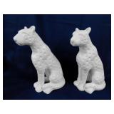 Pair of white leopard statues, 9.5' tall