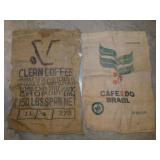 2 vintage burlap coffee bean bags