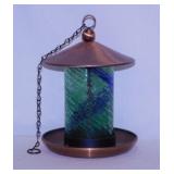 Copper & blown swirl glass bird feeder, 9' tall -