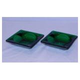 Pair of square emerald glass ashtrays, 4.5'
