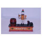 Cast iron mechanical Trick Dog coin bank,