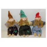 Fabric gnomes & snowman dolls - 2 vintage