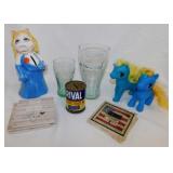 Vintage Rival dog food tin bank, 2.5' tall - Miss