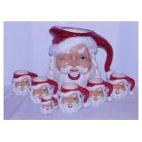 Vintage Ceramic Winking Santa Claus beverage set: