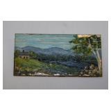 Miniature landscape oil painting brass brooch