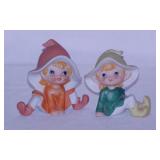 Two 1980's Kitschy Homco garden fairy elf pixies,
