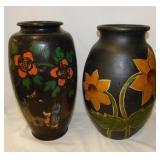 Vintage black porcelain Asian floral vase marked