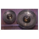 2 embossed brass sombrero hat ashtrays marked