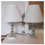 Pair of vintage marble & glass boudoir lamps w/