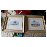 4 Roger Gustafson lighthouse prints, matted &