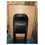 Vintage metal folding table w/ plywood top & 4