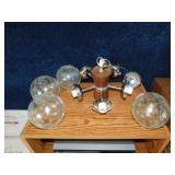 Mid Century teak & chrome pendant swag lamp w/