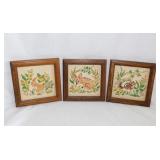 3 Kitschy framed cross stitch forest animals, 6"