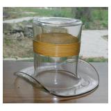 Large Blenko? glass top hat w/ split cane band,