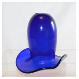 Cobalt glass Texas Cowboy hat, 5" tall