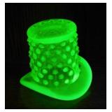 Fenton Vaseline opalescent hobnail glass top hat,