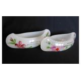 2 hand painted souvenir glass canoes: New York &