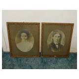 Antique portraits in gilded ornate frames, 15" x