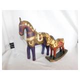 Carved wood, brass & copper armored horse marked