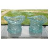 2 Fenton Ice Blue Daisy & Button glass top hats