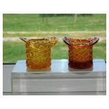 2 Fenton amber glass Daisy & Button top hats