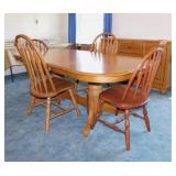Nice oak double pedestal dining table w/ 1 leaf &