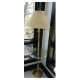 Brass & glass table floor lamp w/ pleated linen