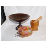 Wooden mortar & pestle - Walnut pedestal bowl -