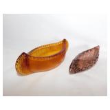 Amber woodgrain glass canoe, 6" long - 1973