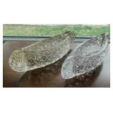 Pair of Fenton Daisy & Button glass canoe candle