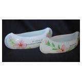 2 hand painted Ohio souvenir glass canoes, 6"