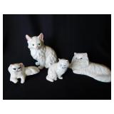 4 ceramic White Persian Cats, tallest is 5.5"