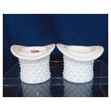 Pair of Fenton milk glass hobnail top hats