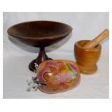 Wooden mortar & pestle - Walnut pedestal bowl -