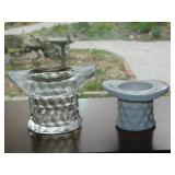 2 Fostoria American glass top hats: Milk Glass,