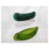 2 Fenton Daisy & Button glass canoes: Teal, 5"