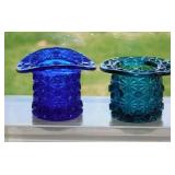 Fenton Cobalt & Teal Daisy & Button glass top