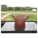 Fenton pink Daisy & Button glass top hat