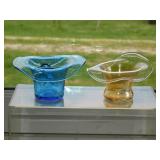 Capri Blue glass top hat w/ applied leaf & pontil