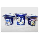 3 antique Royal Cobalt porcelain top hats, 2.5"