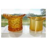 2 amber glass top hats: McKee ribbed - Fenton