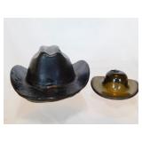 Rare miniature Drab Olive glass Cowboy hat w/
