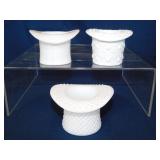 3 milk glass top hats