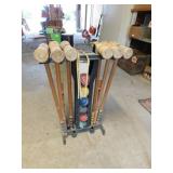 Vintage wood croquet game set w/ stand