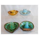 4 souvenir Sombrero & Cowboy hat ashtrays