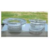 2 clear glass hat ashtrays: Heisey Military cap,