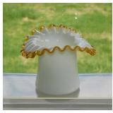 Fenton Gold Crest milk glass top hat, 4.5" brim